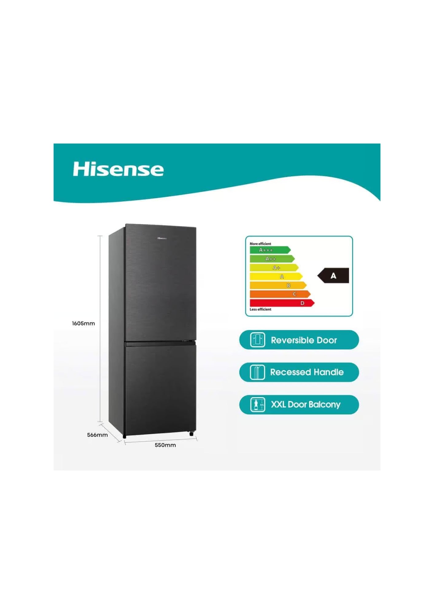 Hisense 223L Combi Refrigerator – Titanium Inox Finish H310BIT