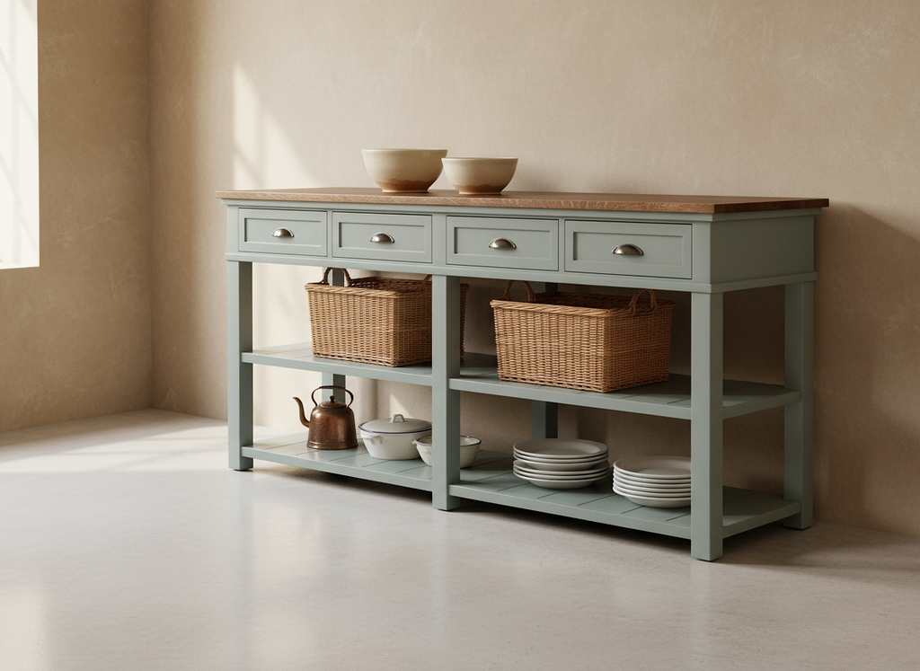 HUNTER Server 4 Drawer 204cm - Sage / Gunsmoke (Oak Butcherblock)