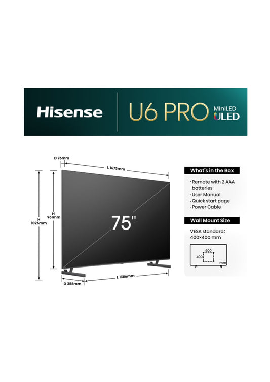 Hisense 75 Inch Mini-LED ULED 4K TV 75U6N