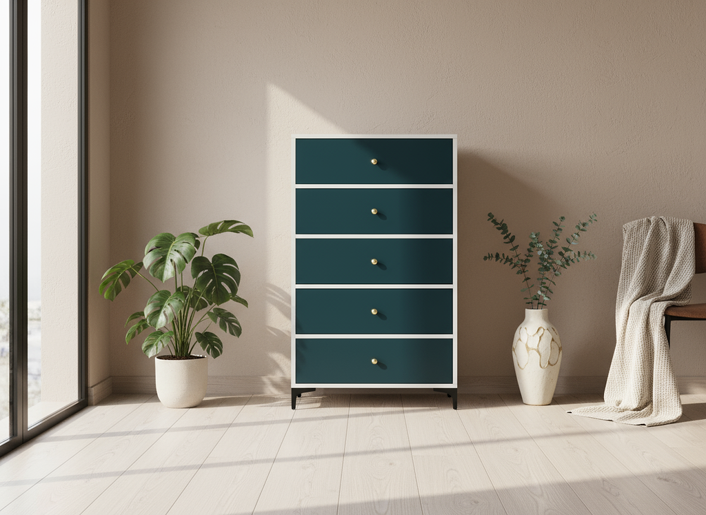 Colorado 5 Draw Chest - Grey/Aqua