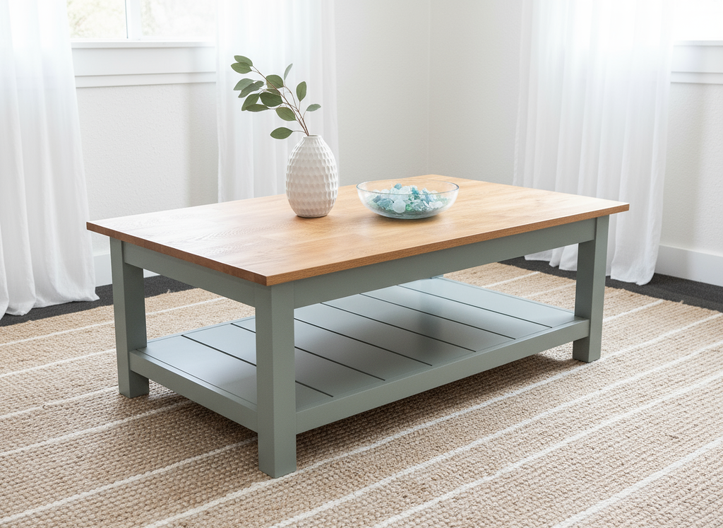 HUNTER Coffee Table 135cm - Sage / Gunsmoke (Oak Butcherblock)