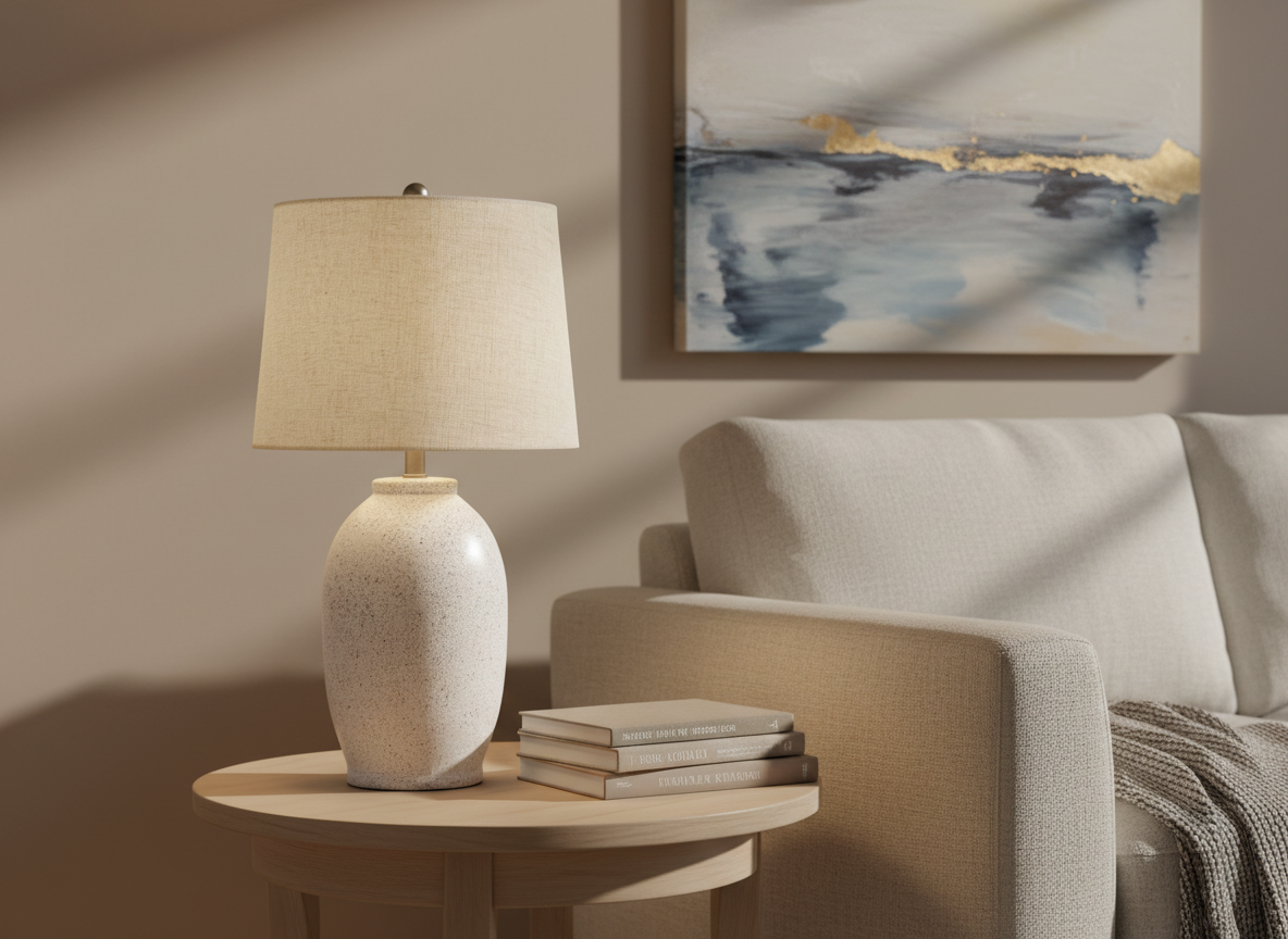 Cream Speckled Lamp, Linen Shade