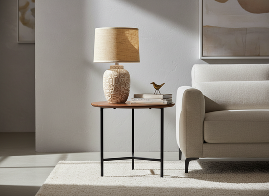 Cream & White with Rattan Shade